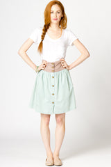 Ashley High Waisted Button Up Skirt in Jade